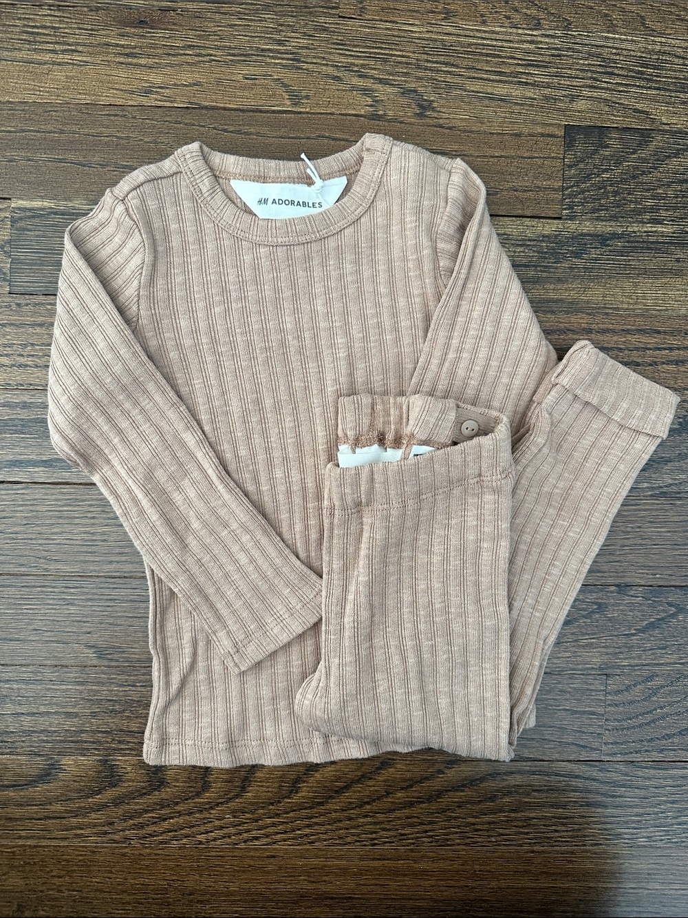 Toddler Ribbed Long-Sleeve Top & Pants Set - Beige